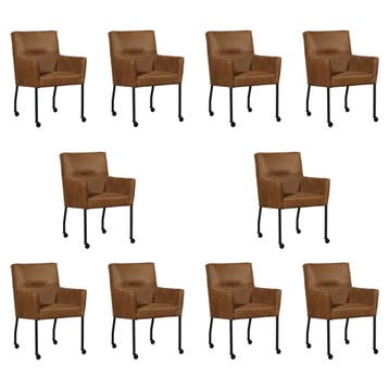 Set van 10 Leren eetkamerstoelen Lucky - Kenia Brown, Ophalen of Verzenden, Nieuw, Leer, Eén