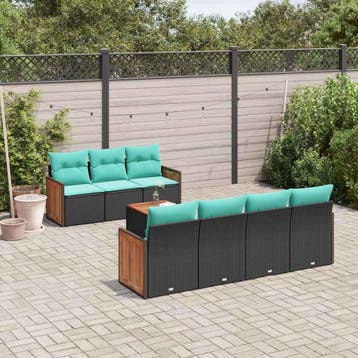 vidaXL 8-delige tuinbankset met kussens, zwart polyrotan, Verzenden