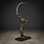Beeld, Bronzen zeemeermin sculptuur op marmeren sokkel - 65
