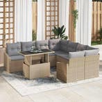 vidaXL Tuinbank Set met opslag 9 pcs Beige Poly rattan, Verzenden, Nieuw