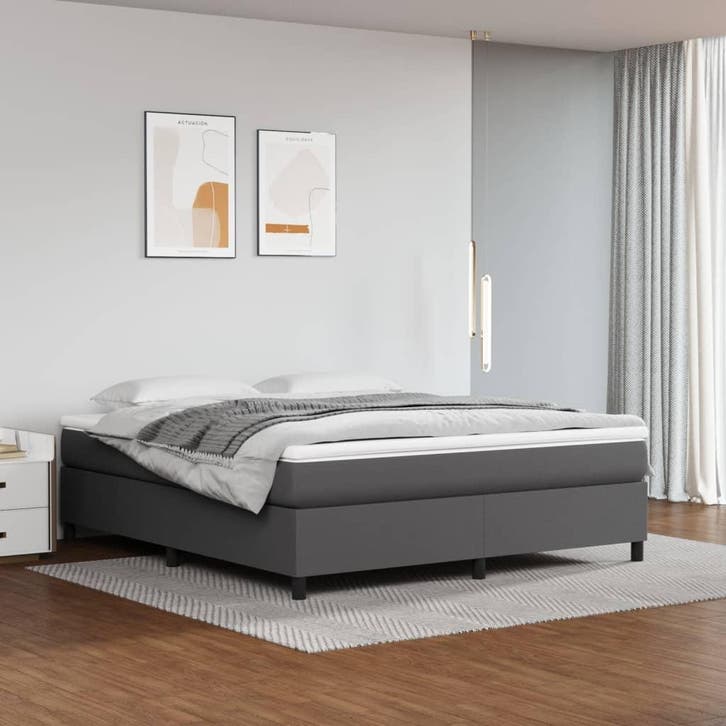 vidaXL Boxspring bed kunstleer grijs 180x200 cm, Maison & Meubles, Chambre à coucher | Lits, Envoi