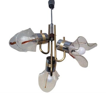 Lampe - Verre et métal - Lustre des années 70