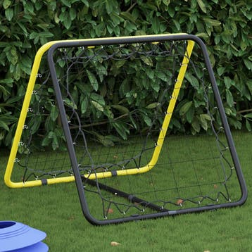 vidaXL Voetbalrebounder dubbelzijdig verstelbaar staal geel, Verzenden