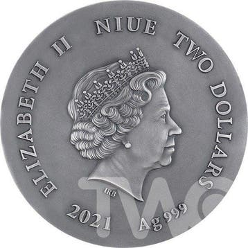 Niue. 2 Dollars 2021 Two Wolves - Life Quotes 1 oz Antique
