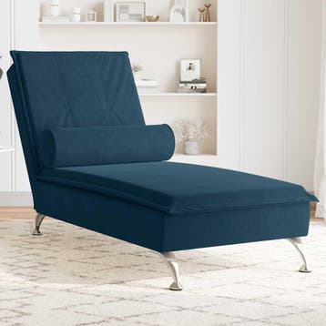 vidaXL Massage chaise longue met bolster fluweel blauw, Verzenden