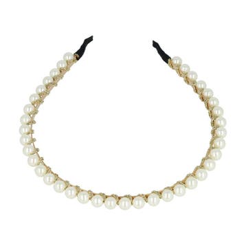 Haarband Diadeem – Parel Kralen – Gouddraad – Wit Goud, Nieuw