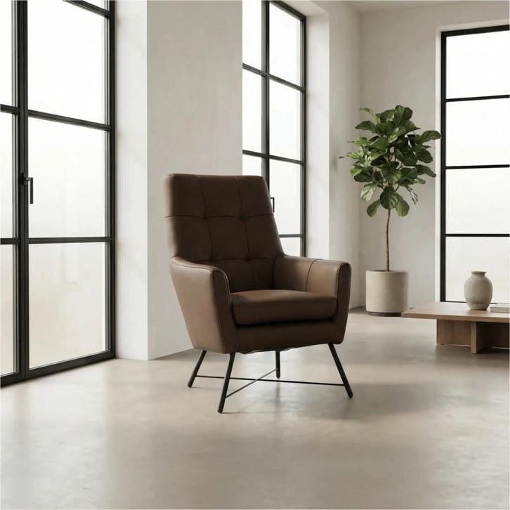 Leren fauteuil Proud - Toledo Espresso (bruin), Huis en Inrichting, Fauteuils, 75 tot 100 cm, 75 tot 100 cm, Nieuw, Leer, Ophalen of Verzenden
