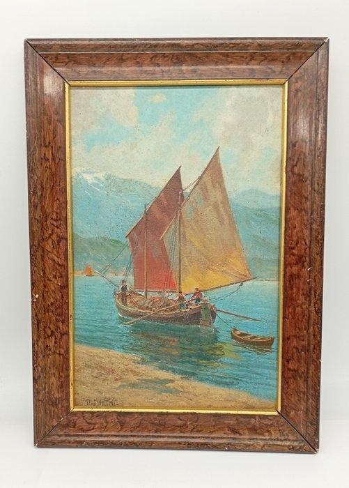 Dario Santini (1874-1924) - Sul lago di Garda con vista del, Antiquités & Art, Art | Peinture | Classique