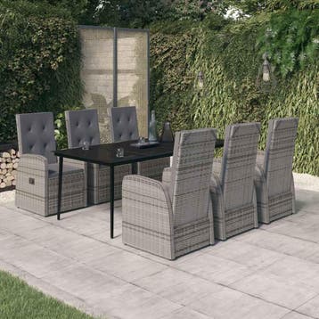 vidaXL 7-delige Tuinset met kussens grijs, Verzenden, Nieuw, Tuinset