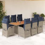 vidaXL 9-delige Tuinset met kussens poly rattan grijs, Verzenden, Tuinset