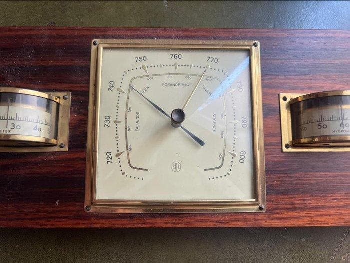 SBF Aneroid barometer - Messing, Hout, Glas, Antiquités & Art, Curiosités & Brocante