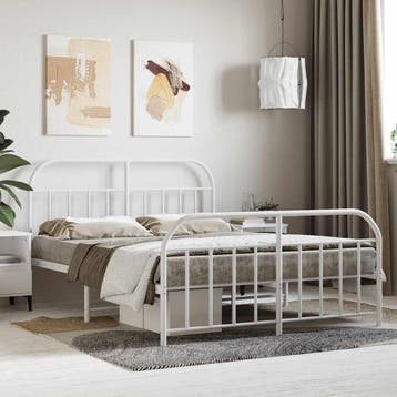 vidaXL Bedframe met hoofd- en voeteneinde metaal wit 140x200, Verzenden, Nieuw