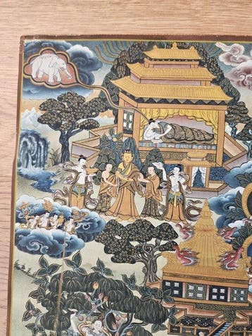 Grote Tibetaans-Nepalese thangka, leven van Boeddha, Antiek en Kunst