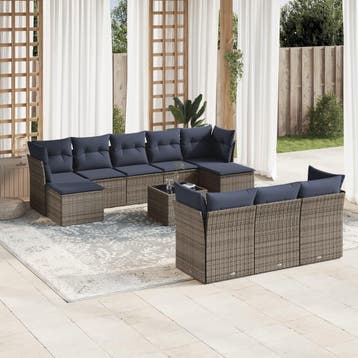 vidaXL 11-delige tuinbankset met kussens, grijs polyrotan, Verzenden
