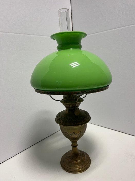 Lampe à huile - Laiton, Verre, Antiquités & Art, Curiosités & Brocante