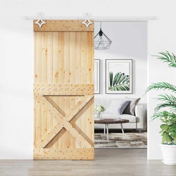 vidaXL Schuifdeur Natuurlijk en Wit 90 x 210 cm Massief Pine, Verzenden, Nieuw