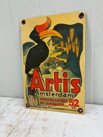 Vintage Artis Amsterdam emaille reclamebord – kleurrijk