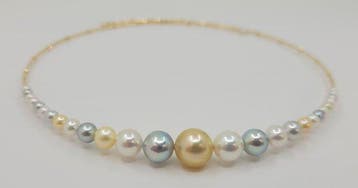 Halsketting - 18 karaat Geel goud - 3×10 mm Akoya parels