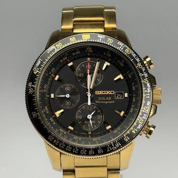 Seiko - Solar Alarm Chronograph Compass Gold Tone - Zonder