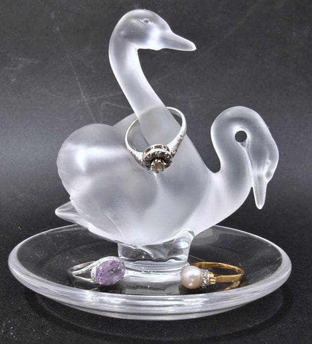 Lalique - Boîte à bijoux - Cygne - Cristal - Baguier cygne, Antiquités & Art, Curiosités & Brocante