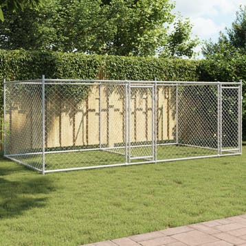 vidaXL Hondenhok met deuren 4x2x1,5 m gegalvaniseerd staal, Verzenden, Nieuw