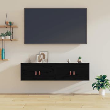 vidaXL Wandkasten 2 st 60x30x30 cm massief grenenhout zwart, Huis en Inrichting, Kasten | Wandmeubels, Verzenden, Nieuw