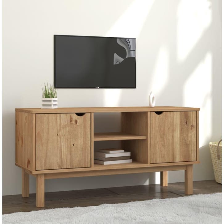 vidaXL Tv-meubel OTTA 113,5x43x57 cm massief grenenhout, Huis en Inrichting, Kasten |Televisiemeubels, Nieuw, Verzenden