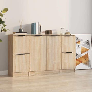 vidaXL Dressoirs 3 st bewerkt hout sonoma eiken, Verzenden, Nieuw