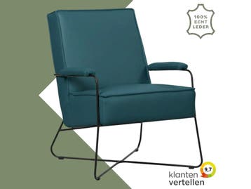 Leren fauteuil Hope - Toledo Turquoise (blauw), Nieuw, Ophalen of Verzenden, Eigentijds, Industrieel, Modern, Scandinavisch, 50 tot 75 cm