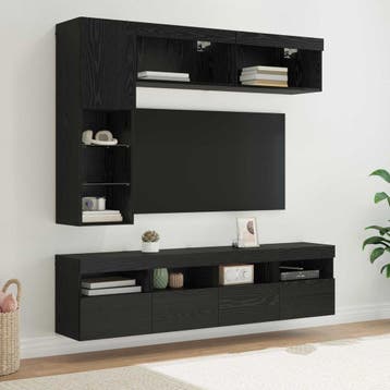 vidaXL TV Kast 7 st Zwart Eiken Bewerkt hout, Verzenden, Nieuw