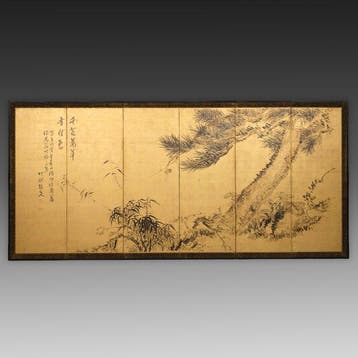 Vouwscherm  (byôbu) - Papier, Lak, Hout, Zijde - Japan -