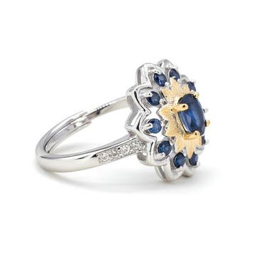 Zonder minimumprijs - Ring Verguld Saffier - Topaas - 18kt, Handtassen en Accessoires, Ringen, Nieuw