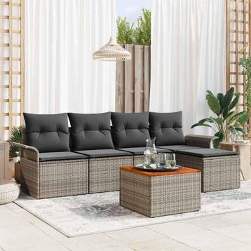 vidaXL Tuinbank Set met kussen 6 pcs Grijs poly rattan, Tuin en Terras, Tuinsets en Loungesets, Verzenden, Nieuw