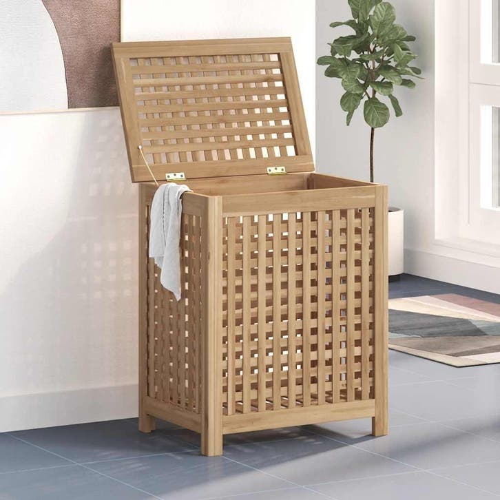 vidaXL Wasmand 50x35x60 cm massief teakhout, Maison & Meubles, Accessoires pour la Maison | Autre, Envoi