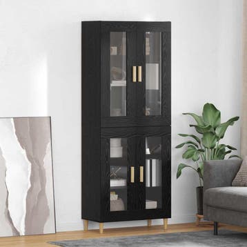vidaXL Highboard Zwart Eiken 69,5 x 34 x 180 cm Bewerkt hout, Huis en Inrichting, Verzenden, Nieuw