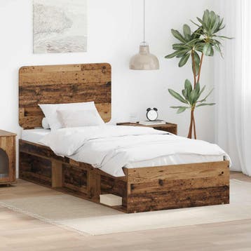 vidaXL Bedframe met hoofdeinde Oudhout 90 x 200 cm Massief, Verzenden, Nieuw