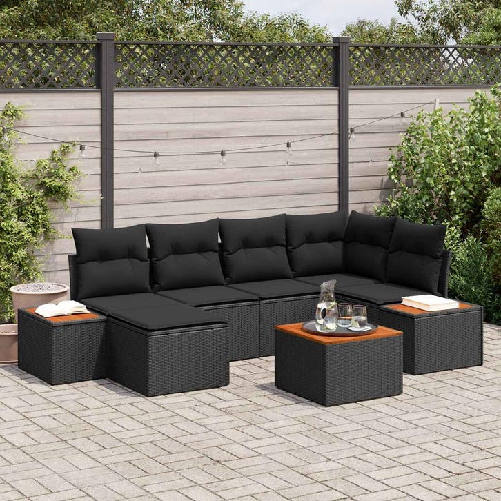 vidaXL Tuinbank Set met kussen met opslag 7 pcs Zwart, Jardin & Terrasse, Ensembles de jardin, Envoi