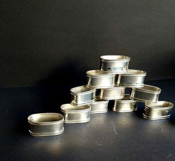 Rond de serviette (12) - Plaqué(e) argent - Anneaux de, Antiquités & Art