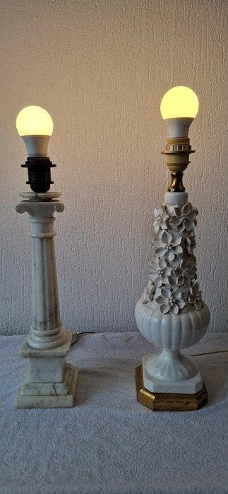 Tafellamp (2) - Marmer, Albast, Keramiek - zuilmodel+3D