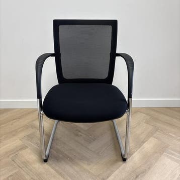 vergaderstoel / sledestoel + gaasrug, zwart - chroom