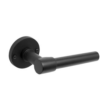 Deurklink Fermo mat zwart met ronde rozetten - voor binne..., Doe-het-zelf en Bouw, Ophalen of Verzenden, Nieuw, Koper of Messing