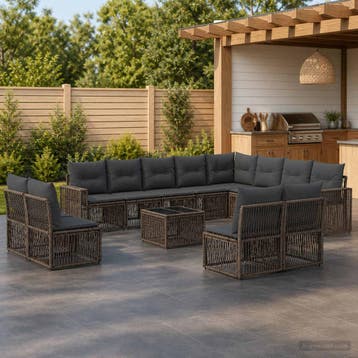 vidaXL Tuinbank Set 13 st Grijs en Donkergrijs poly rattan, Verzenden, Nieuw