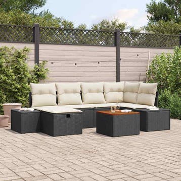 vidaXL Tuinbank Set 7 st Zwart Poly rattan, Verzenden, Nieuw