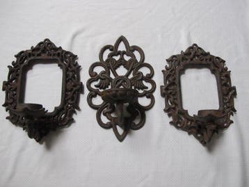 Kandelaar Gietijzeren kaarsenhouders barokstijl 25 x 15 cm., Antiek en Kunst