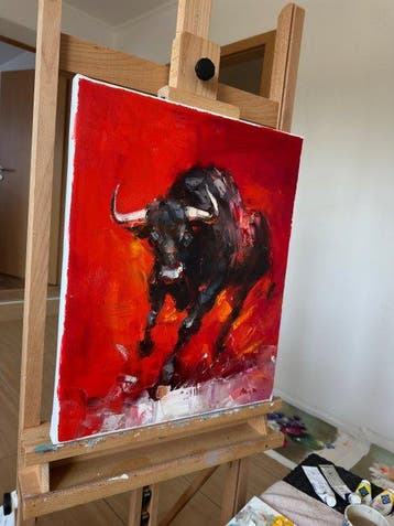 Aziz Sulaimanov - Black Bull on Red