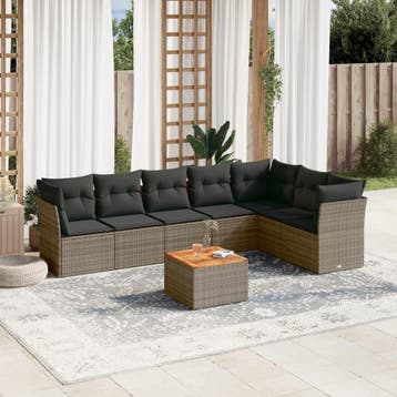 vidaXL 8-delige Loungeset met kussens poly rattan grijs, Verzenden, Loungeset