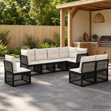 vidaXL Tuinbank Set 8 st Zwart poly rattan, Verzenden, Nieuw