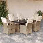 vidaXL 7-delige Tuinset met kussens poly rattan beige, Verzenden, Tuinset