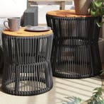 vidaXL Tuinbijzettafels 2 st met houten blad poly rattan, Tuin en Terras, Tuintafels, Verzenden, Nieuw