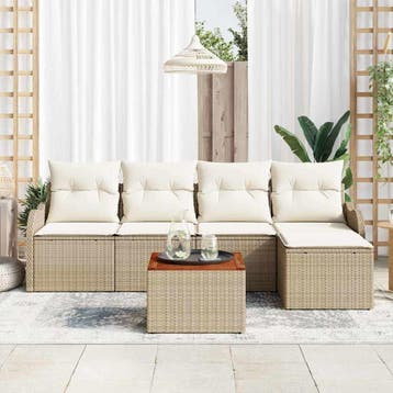 vidaXL Tuinbank Set 6 st Beige poly rattan, Verzenden, Nieuw